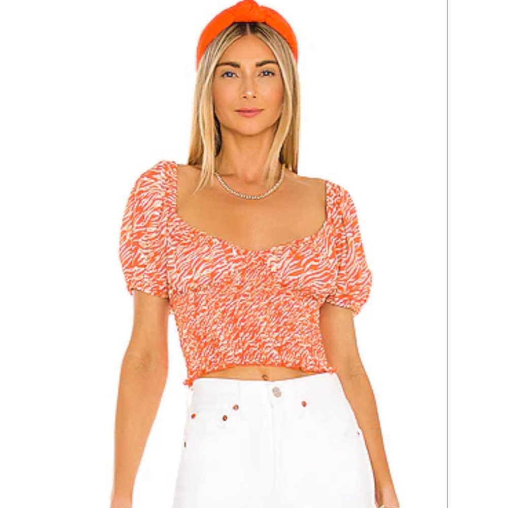 Women's RESA Stella Orange White Zebra Print Smocked Crop Top S